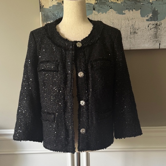 Michael Kors Elegant Black Tweed Jacket Size 14 - Picture 1 of 14